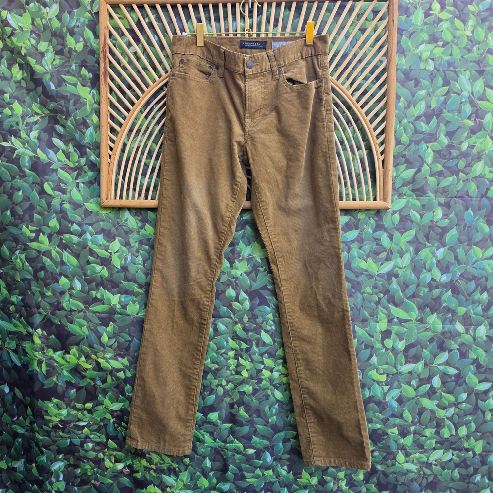 Aeropostale Mens Skinny Corduroy Pants Tan Brown 28x30 Stretch Cord Trousers